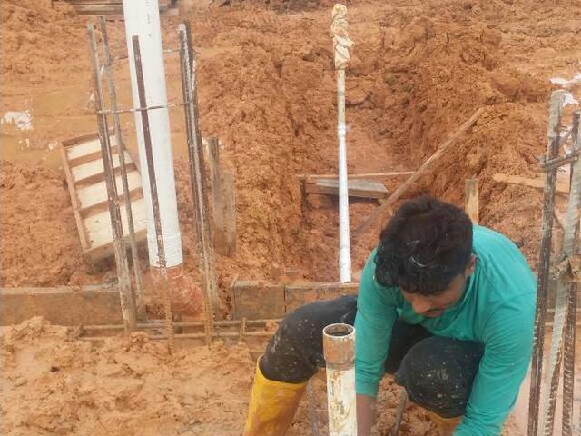 Hydrant riser pipe installation in progress